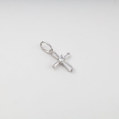 Silver 925 cubic zirconia geometric cross pendant — front view — Kabluchka