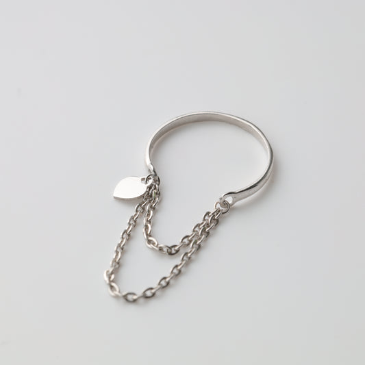 Silver 925 open ring with chain and heart charm - Kabluchka Jewelry