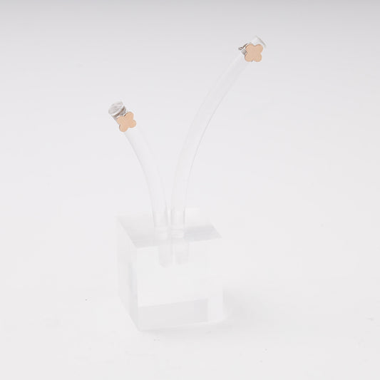 Silver 925 rose gold clover stud earrings on display stand — Kabluchka