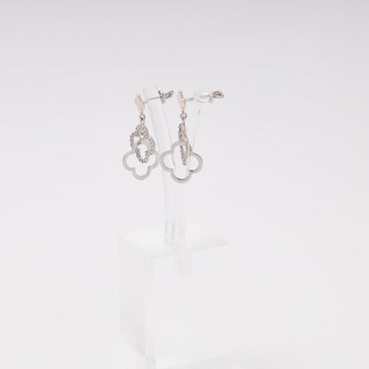 Silver 925 two-tone double clover drop earrings with CZ — view 4 — Kabluchka
