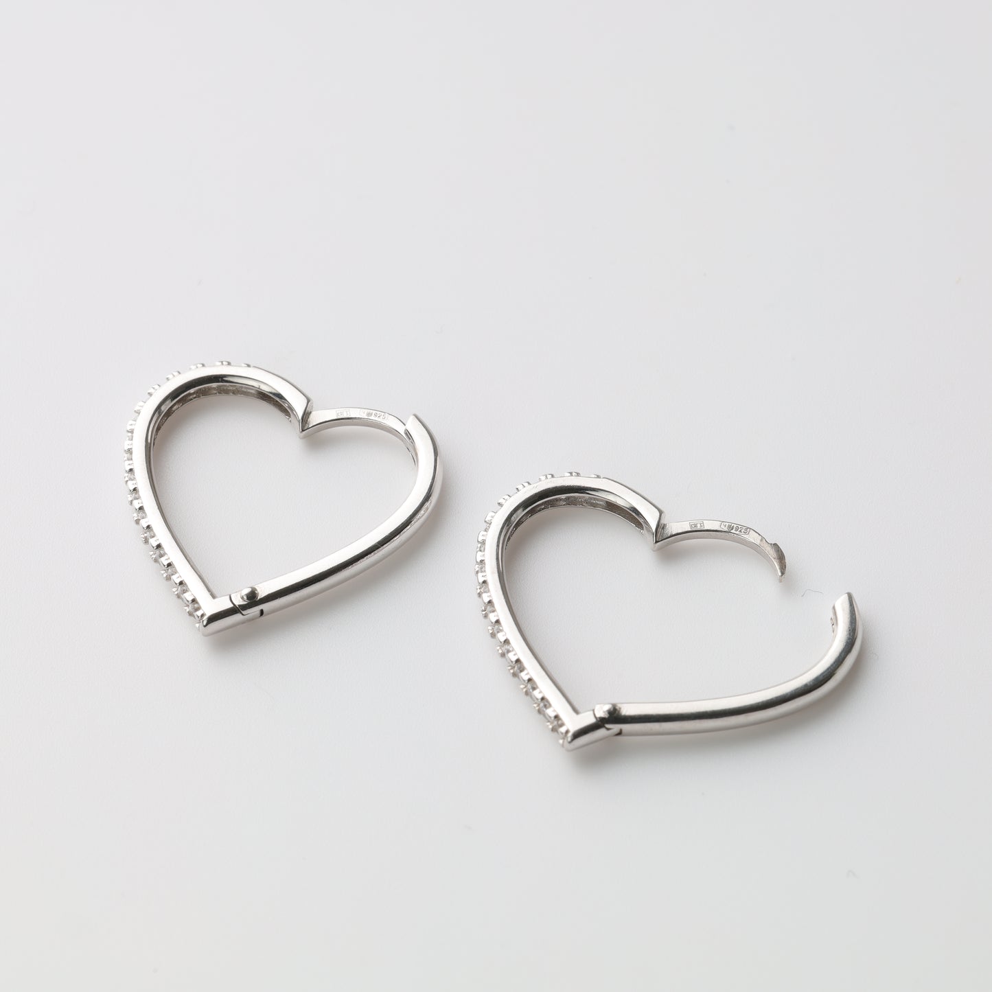 Heart huggie earrings silver 925 with CZ pavé - Kabluchka Jewelry