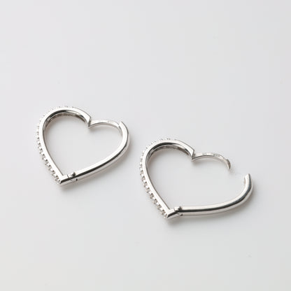 Heart huggie earrings silver 925 with CZ pavé - Kabluchka Jewelry