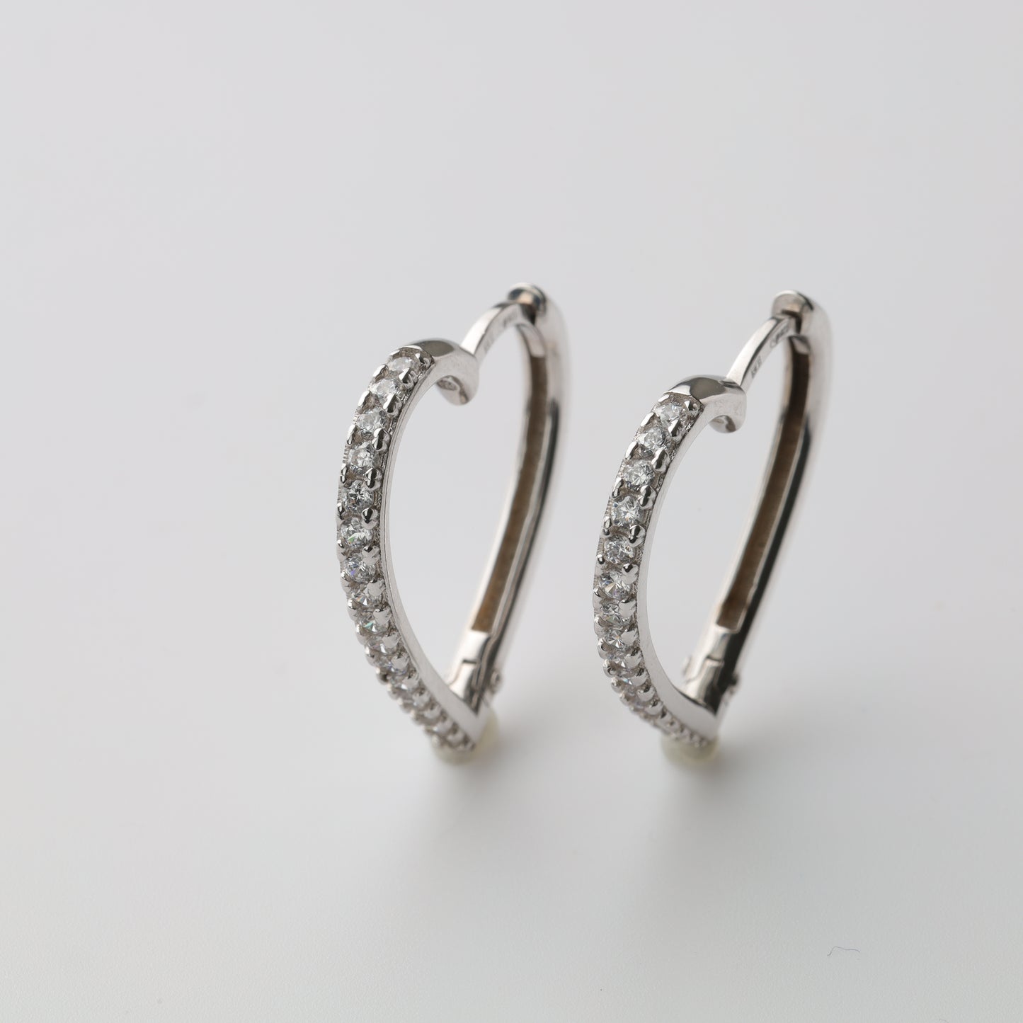 Silver 925 heart huggie earrings with cubic zirconia - Kabluchka Jewelry Store