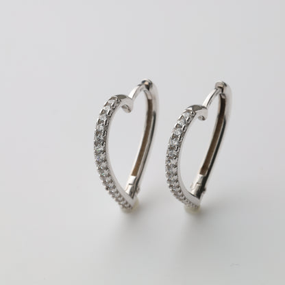 Silver 925 heart huggie earrings with cubic zirconia - Kabluchka Jewelry Store