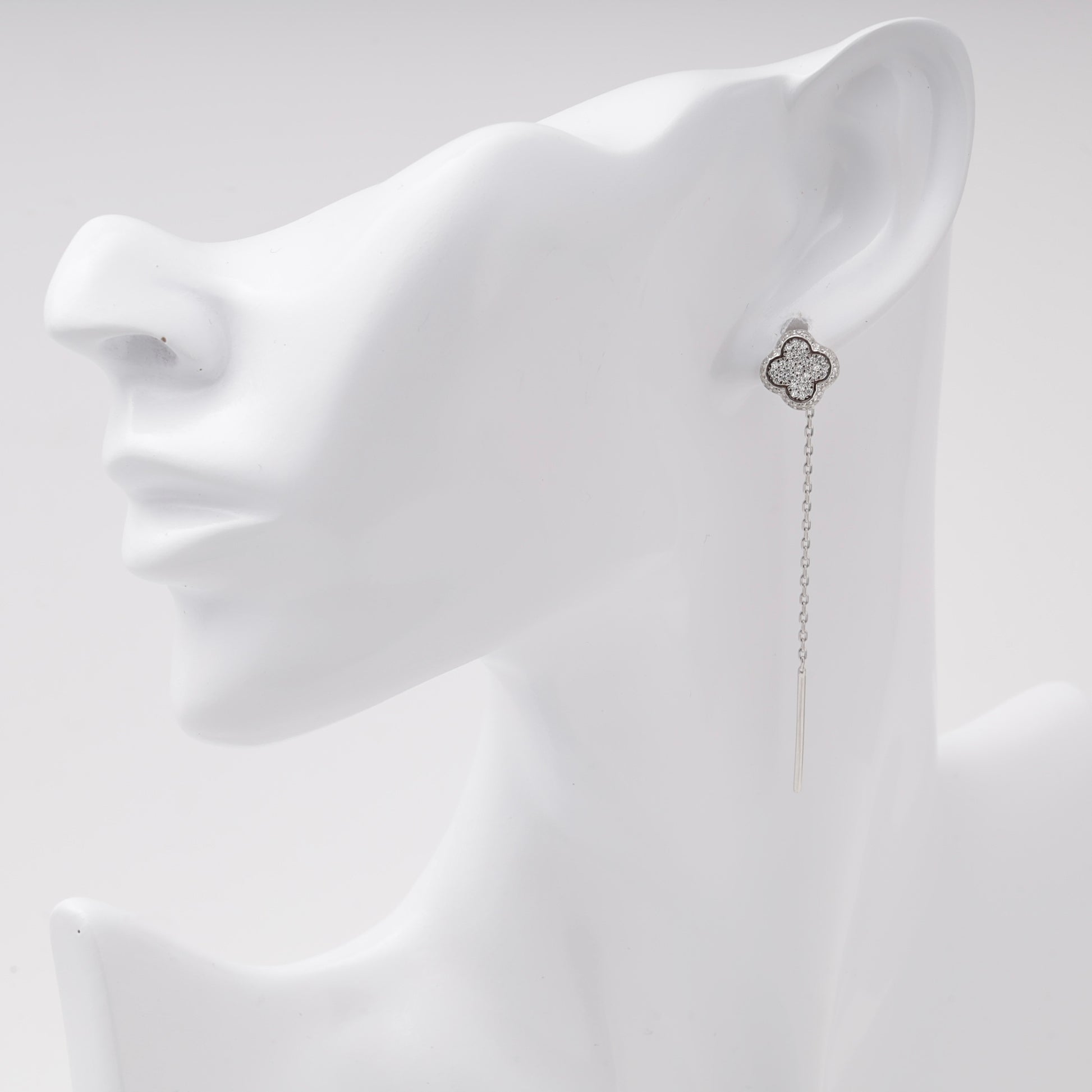 Silver 925 clover CZ threader earrings — view 2 — Kabluchka