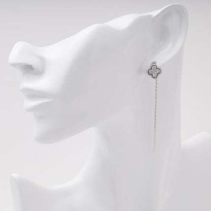 Silver 925 clover CZ threader earrings — view 2 — Kabluchka