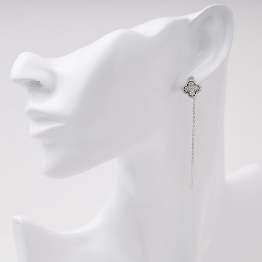 Silver 925 clover CZ threader earrings — view 2 — Kabluchka