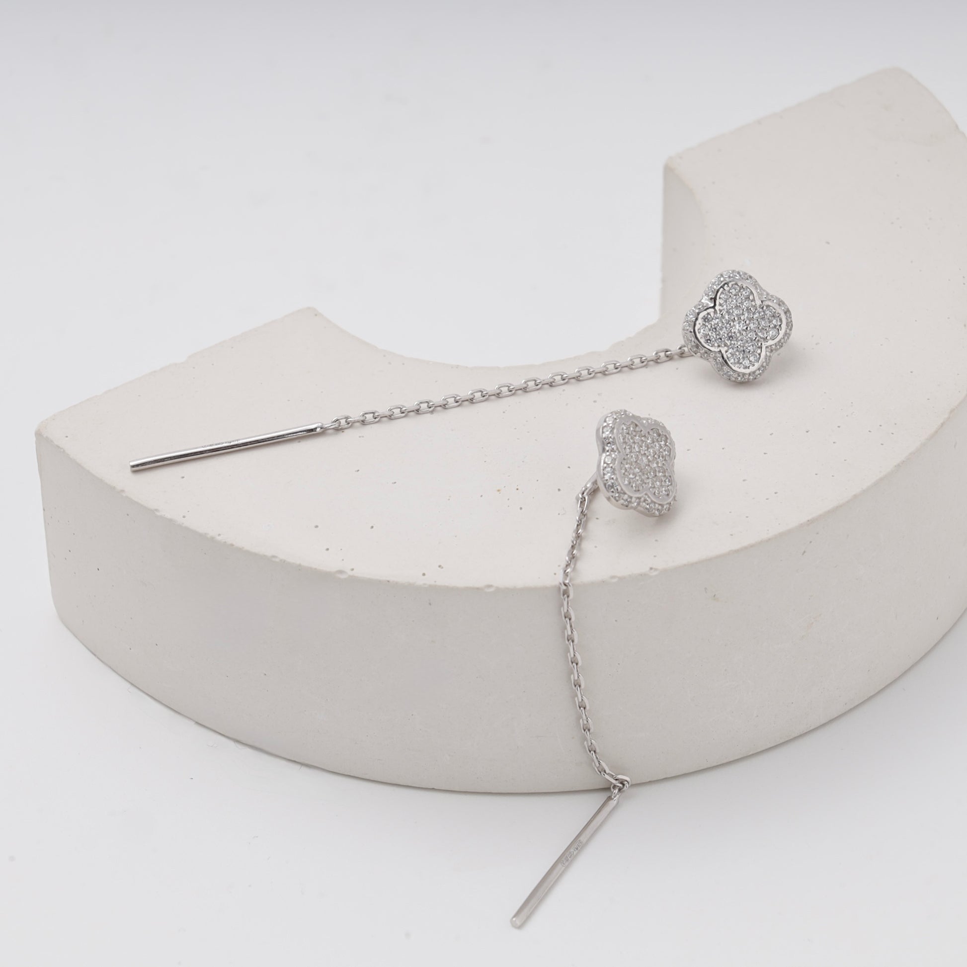Silver 925 clover CZ threader earrings — view 1 — Kabluchka