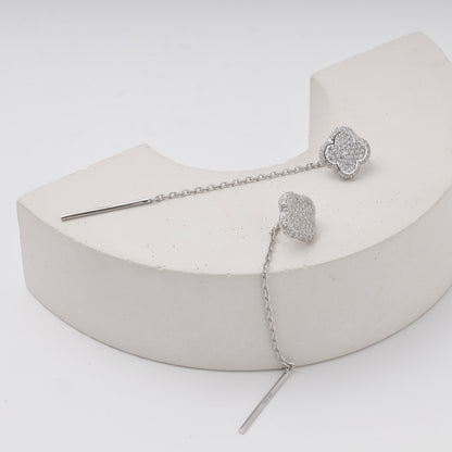 Silver 925 clover CZ threader earrings — view 1 — Kabluchka