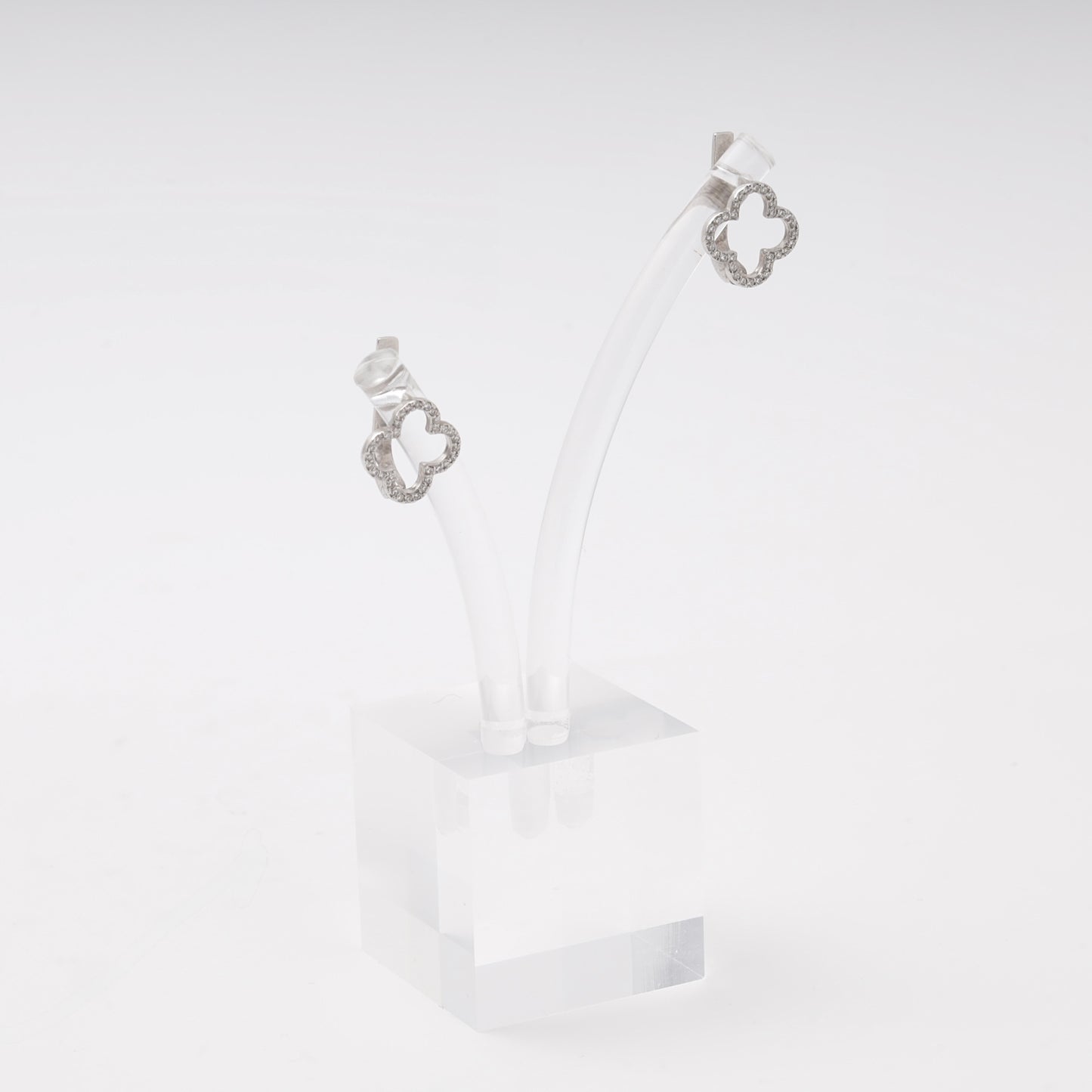 Four-leaf clover earrings outlined with CZ in silver 925 — Kabluchka