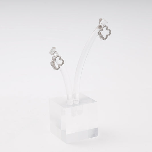 Four-leaf clover earrings outlined with CZ in silver 925 — Kabluchka