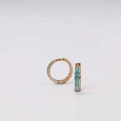 Rose gold mint cubic zirconia huggie earrings — side profile — Kabluchka