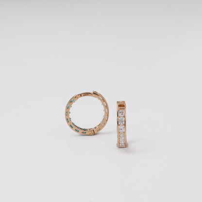 Rose gold clear cubic zirconia huggie earrings — side profile — Kabluchka