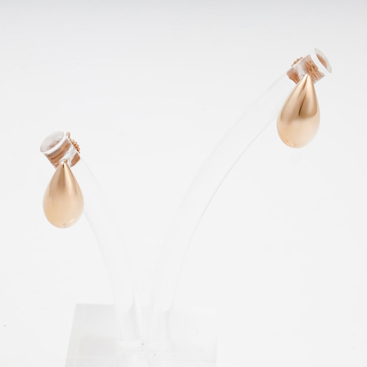 Rose Gold 14K polished teardrop stud earrings, front display view