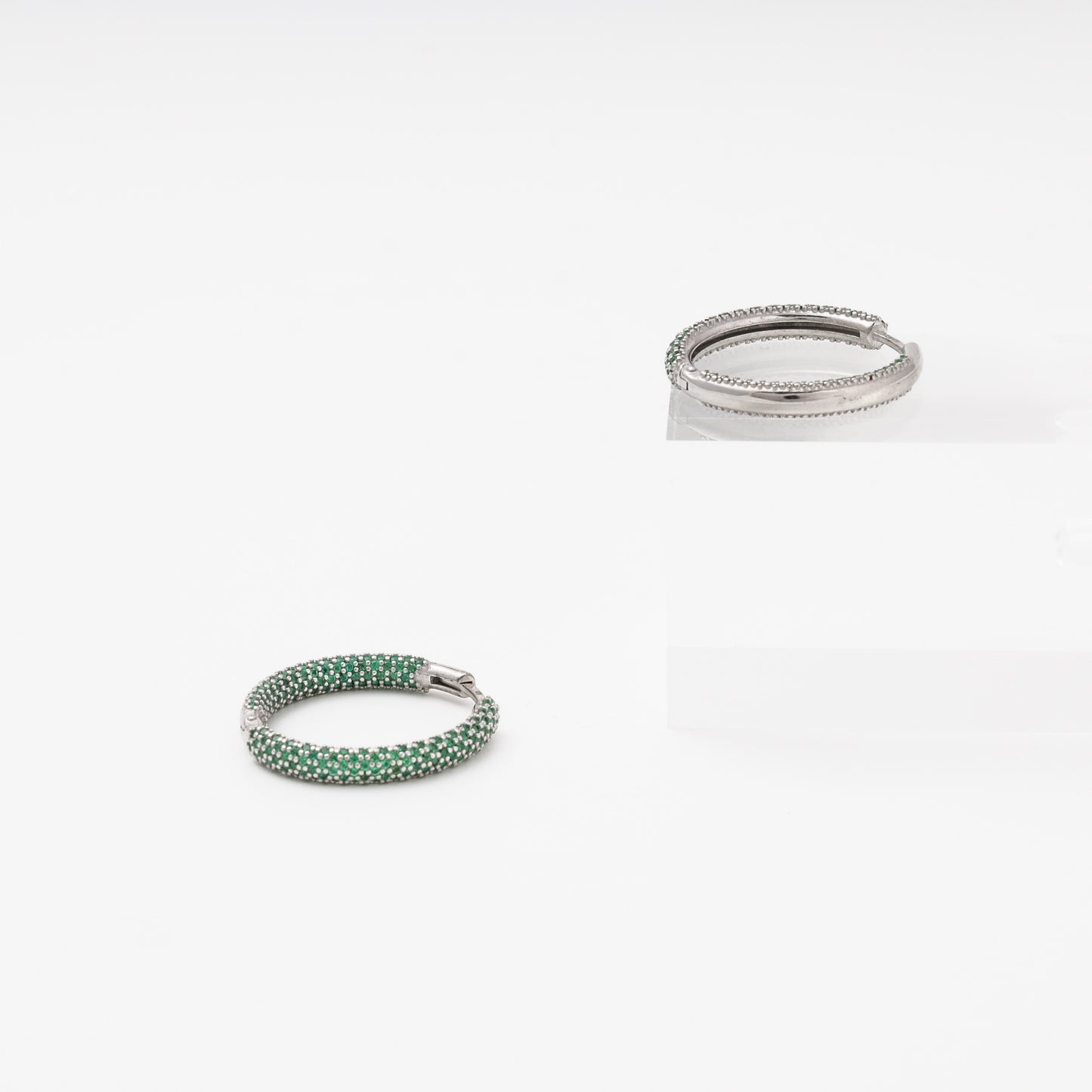 Silver 925 Green CZ Hoop Earrings inner view — Kabluchka