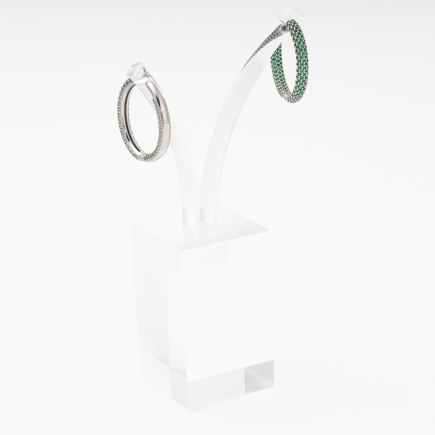 Silver 925 Green CZ Hoop Earrings pair view — Kabluchka