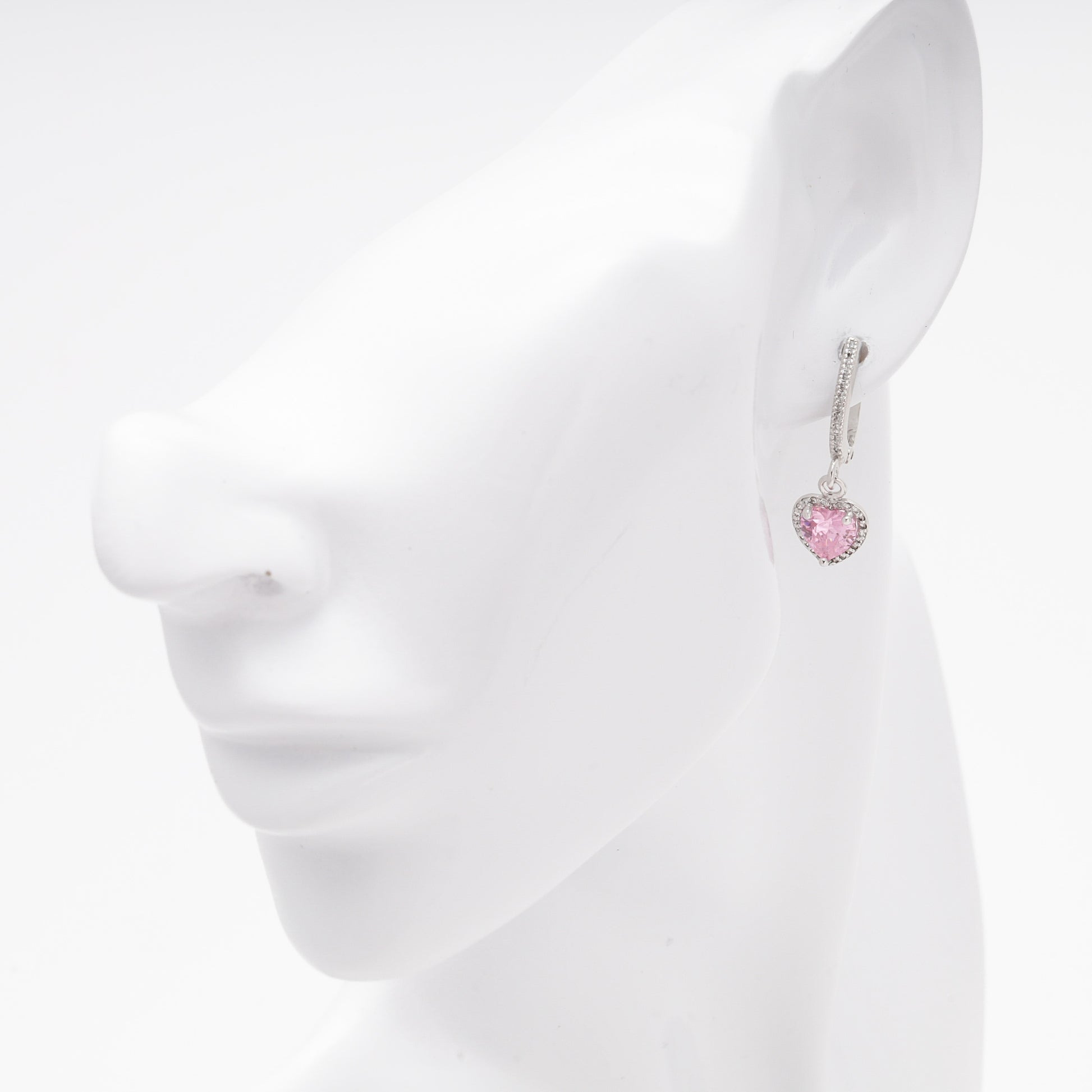 Silver 925 Drop Earrings with Pink CZ Heart Pendant — Kabluchka