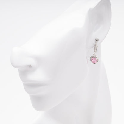 Silver 925 Drop Earrings with Pink CZ Heart Pendant — Kabluchka