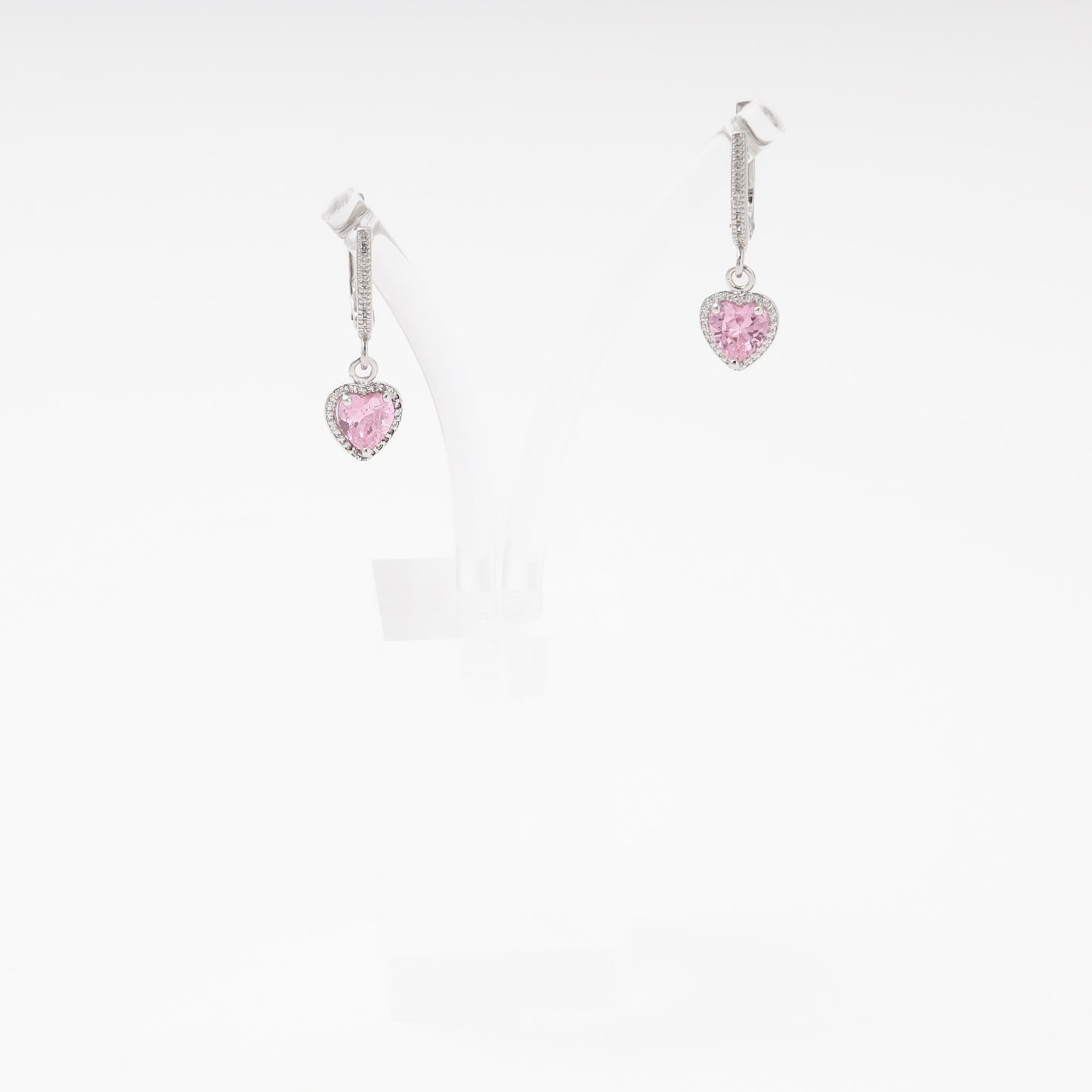 Silver 925 Drop Earrings with Pink CZ Heart Pendant — Kabluchka
