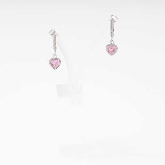 Silver 925 Drop Earrings with Pink CZ Heart Pendant — Kabluchka