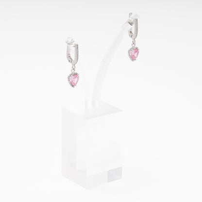 Silver 925 Drop Earrings with Pink CZ Heart Pendant — Kabluchka