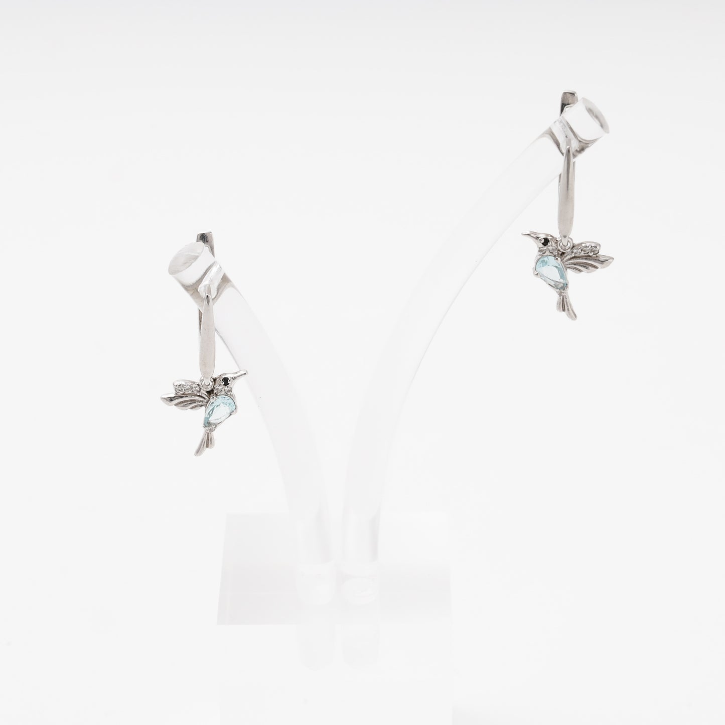 Silver 925 hummingbird drop earrings with blue cubic zirconia — Kabluchka