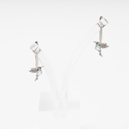 Silver 925 hummingbird drop earrings with blue cubic zirconia — Kabluchka
