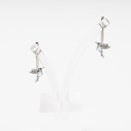 Silver 925 hummingbird drop earrings with blue cubic zirconia — Kabluchka