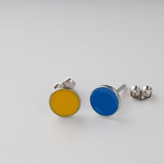 Silver 925 blue yellow enamel stud earrings Ukrainian colors - Kabluchka