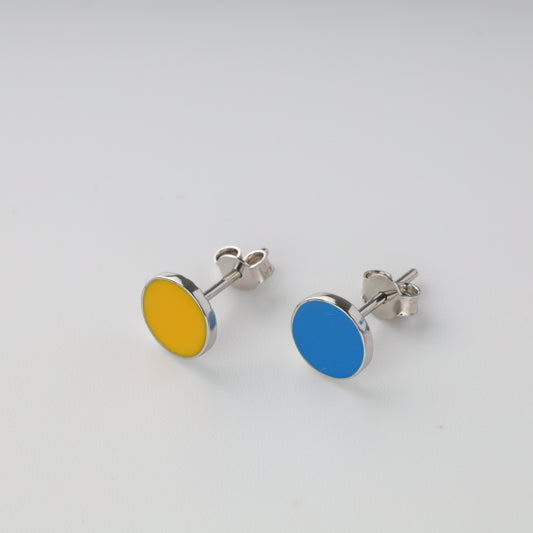 Silver enamel earrings Ukrainian flag blue yellow pair - Kabluchka Jewelry Store