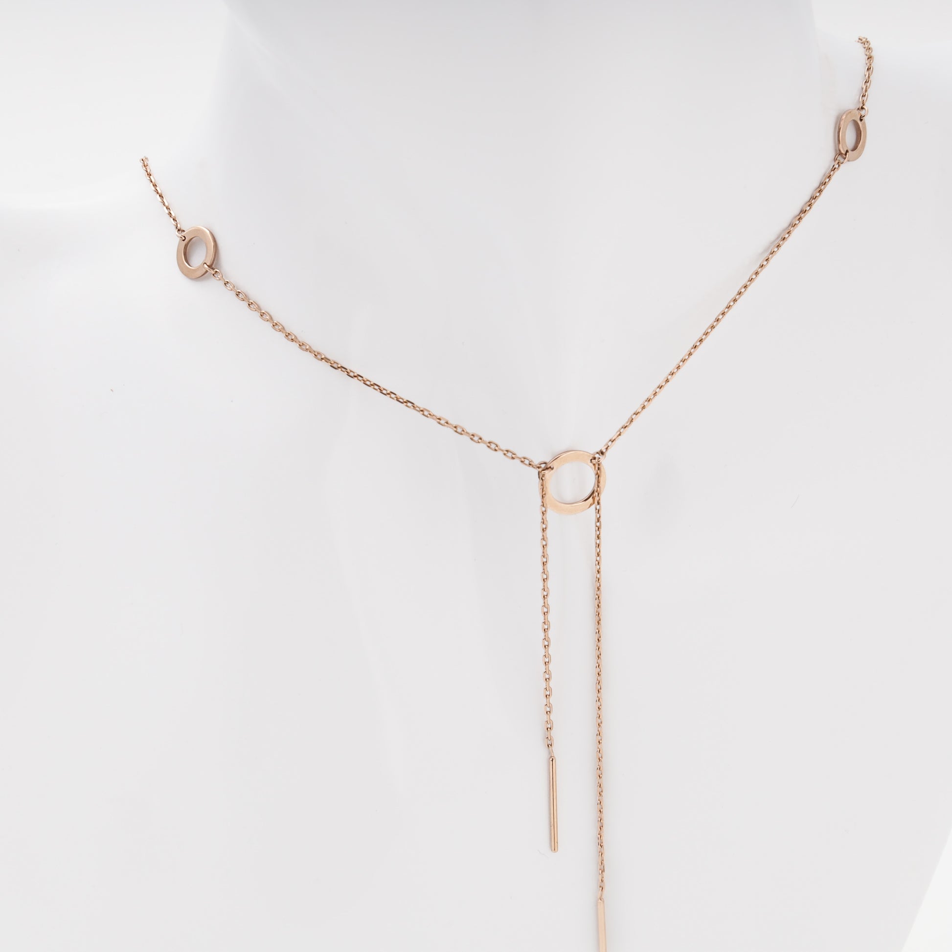 Rose Gold 585 Station Necklace Side View — Kabluchka