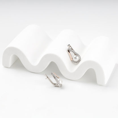 Pearl and cubic zirconia drop earrings — front view — Kabluchka