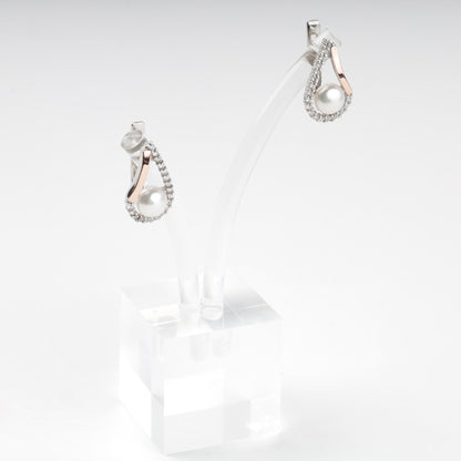 Silver 925 pearl earrings with flowing zirconia detail — Kabluchka