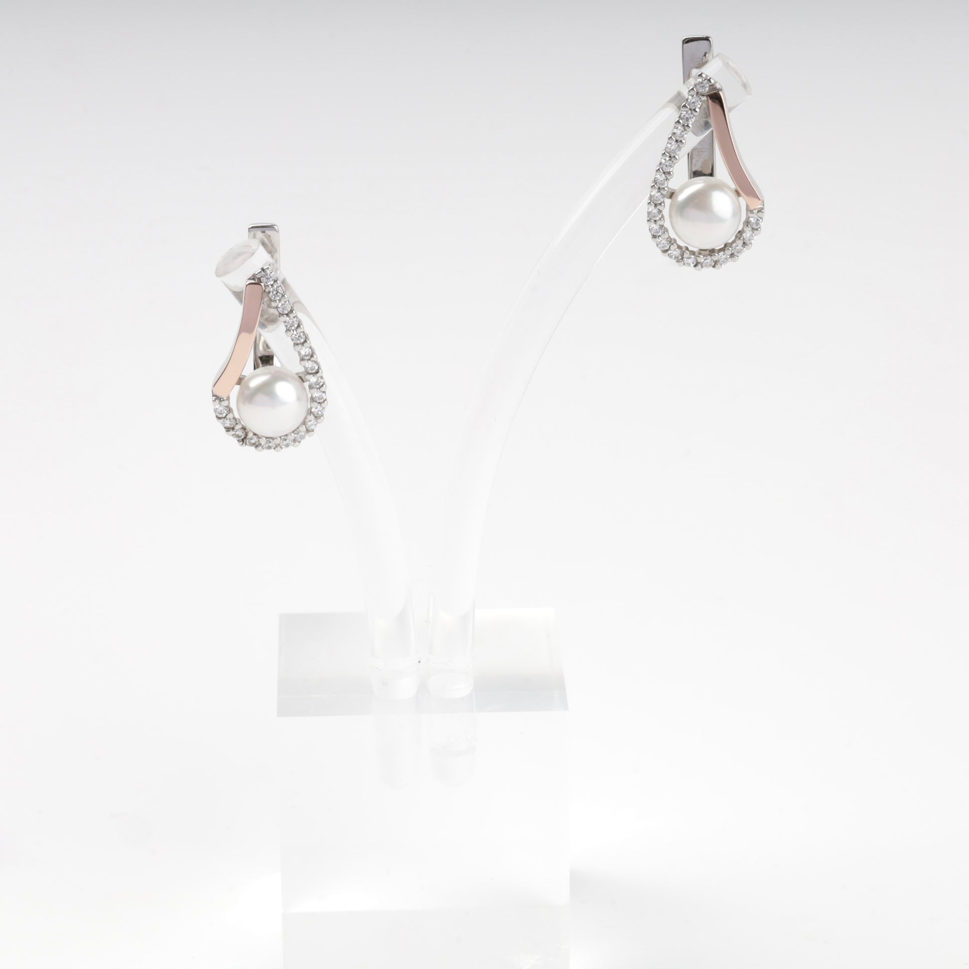 Rhodium-plated Silver 925 and Gold 375 pearl drop earrings — Kabluchka