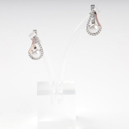 Rhodium-plated Silver 925 and Gold 375 pearl drop earrings — Kabluchka
