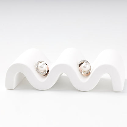 Two-tone pearl drop earrings — display view — Kabluchka