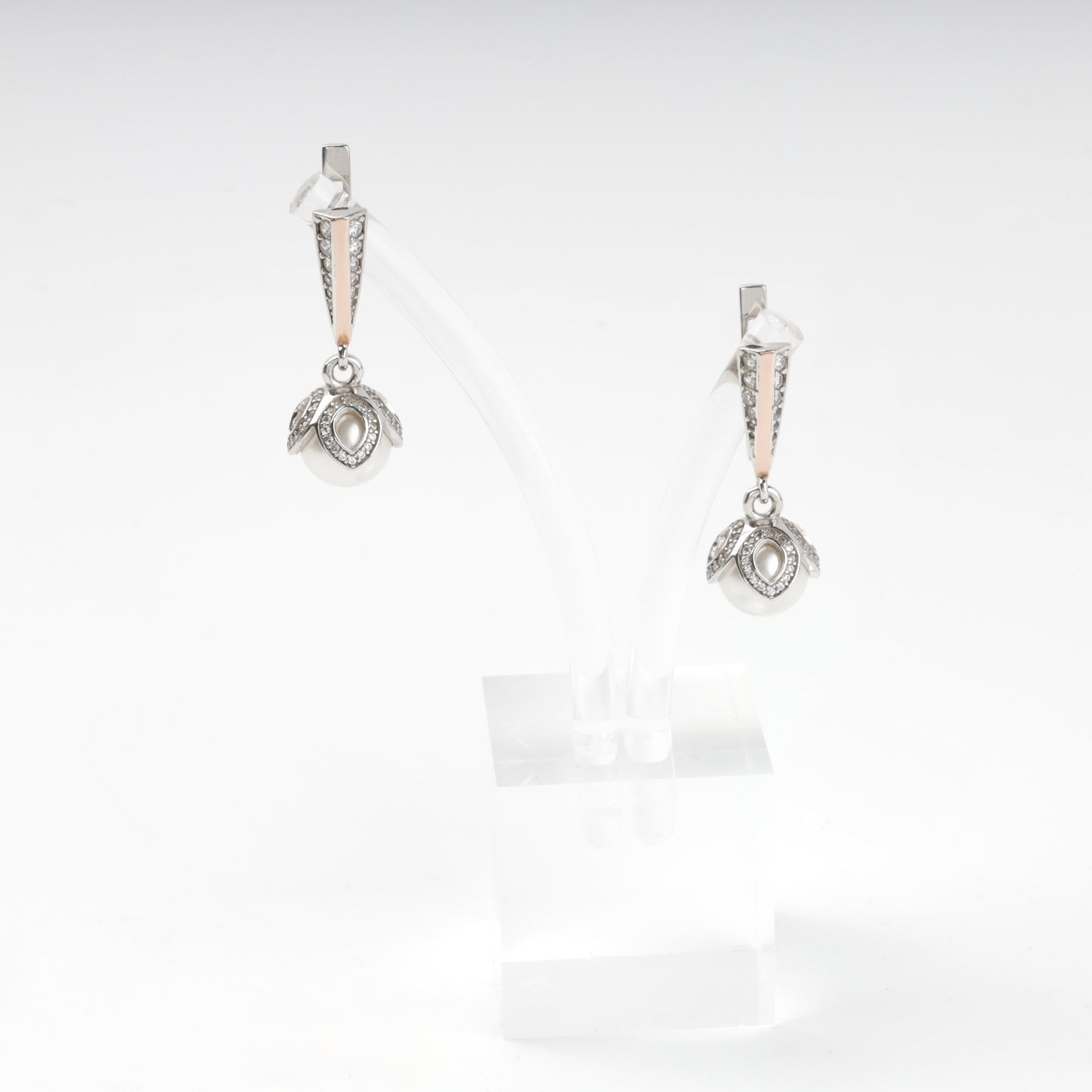 Silver 925 and Gold 375 drop earrings with white cubic zirconia — Kabluchka