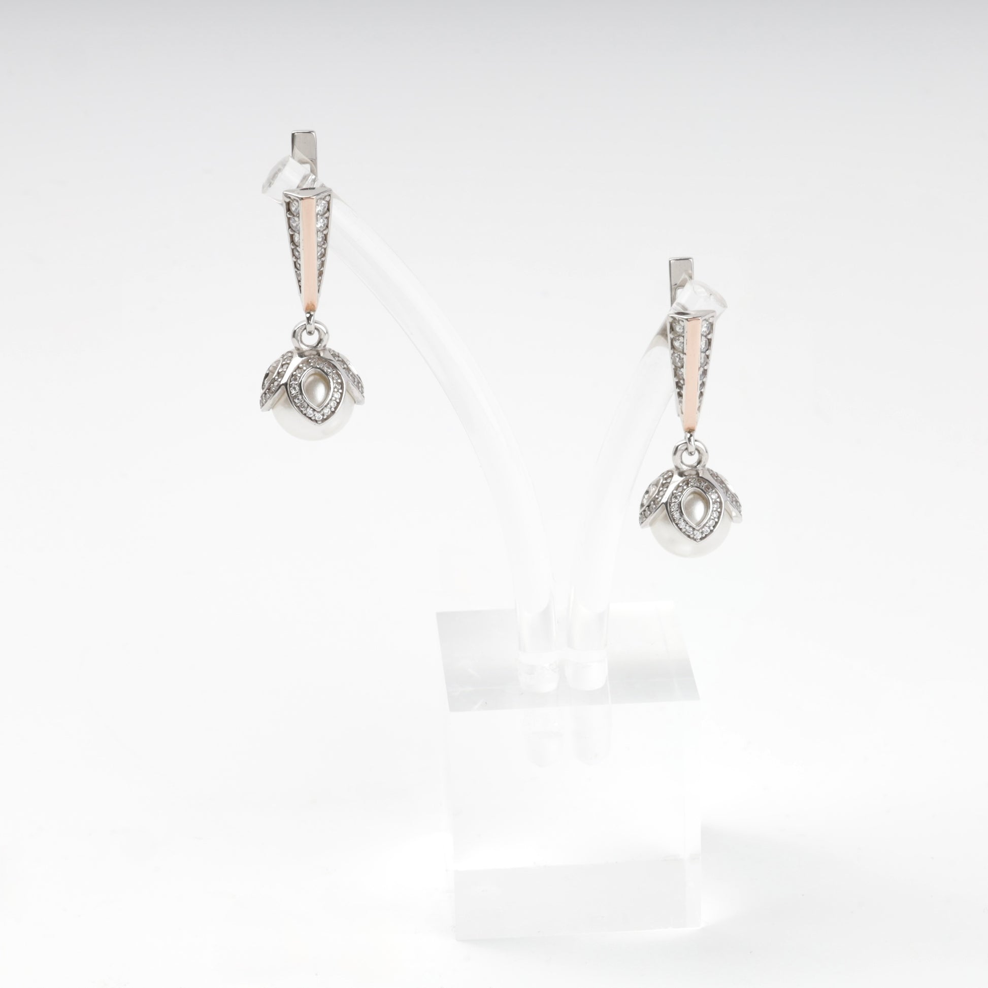 Silver 925 and Gold 375 drop earrings with white cubic zirconia — Kabluchka