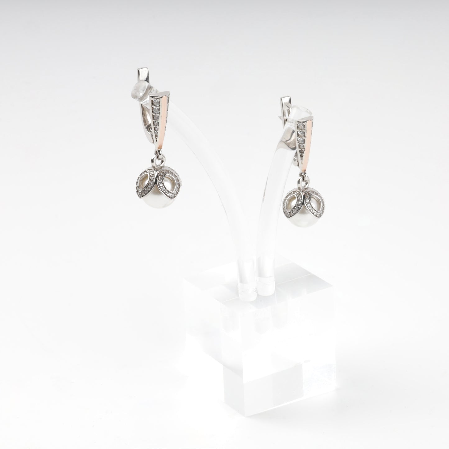 Two-tone cubic zirconia earrings front view — Kabluchka Jewelry Store