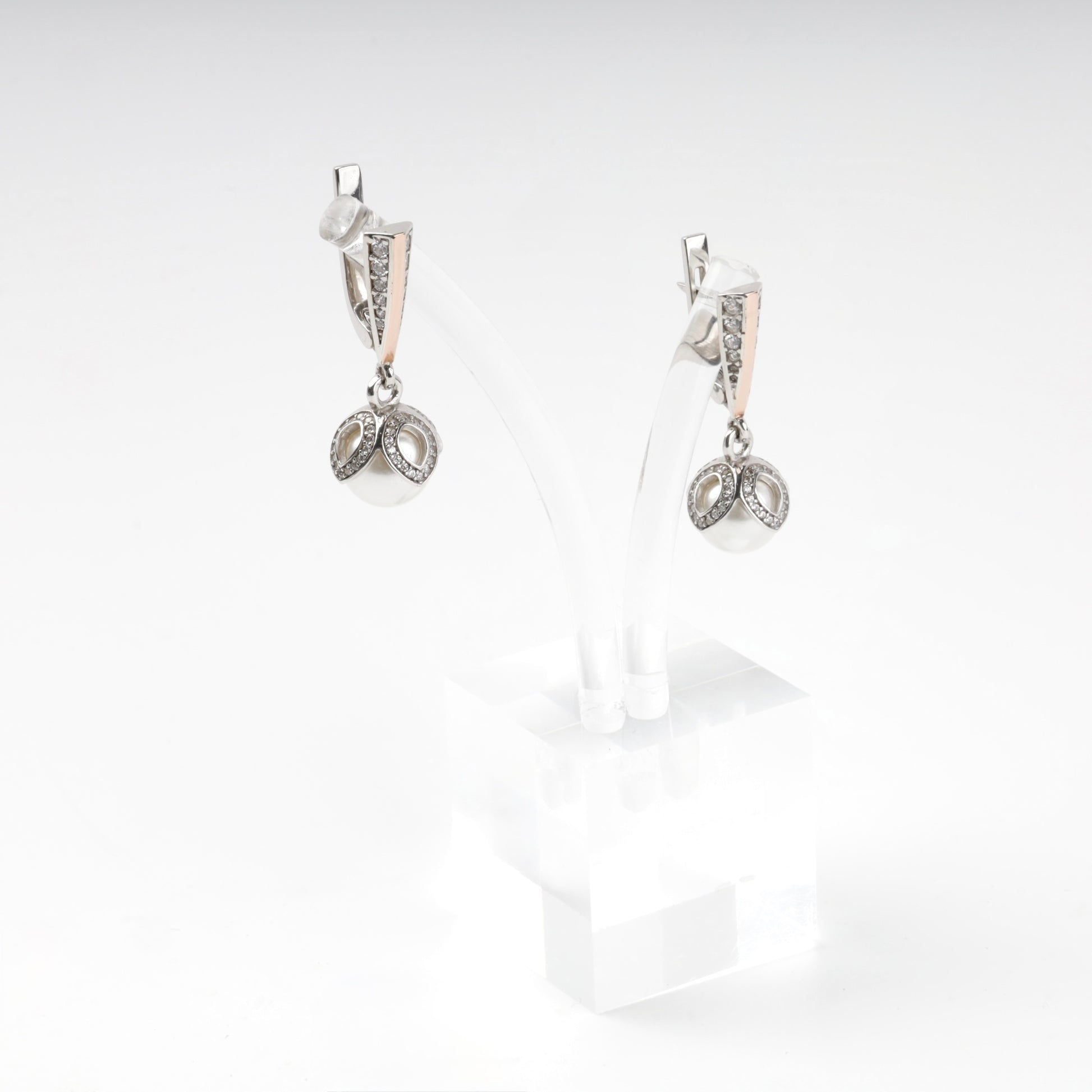 Two-tone cubic zirconia earrings front view — Kabluchka Jewelry Store