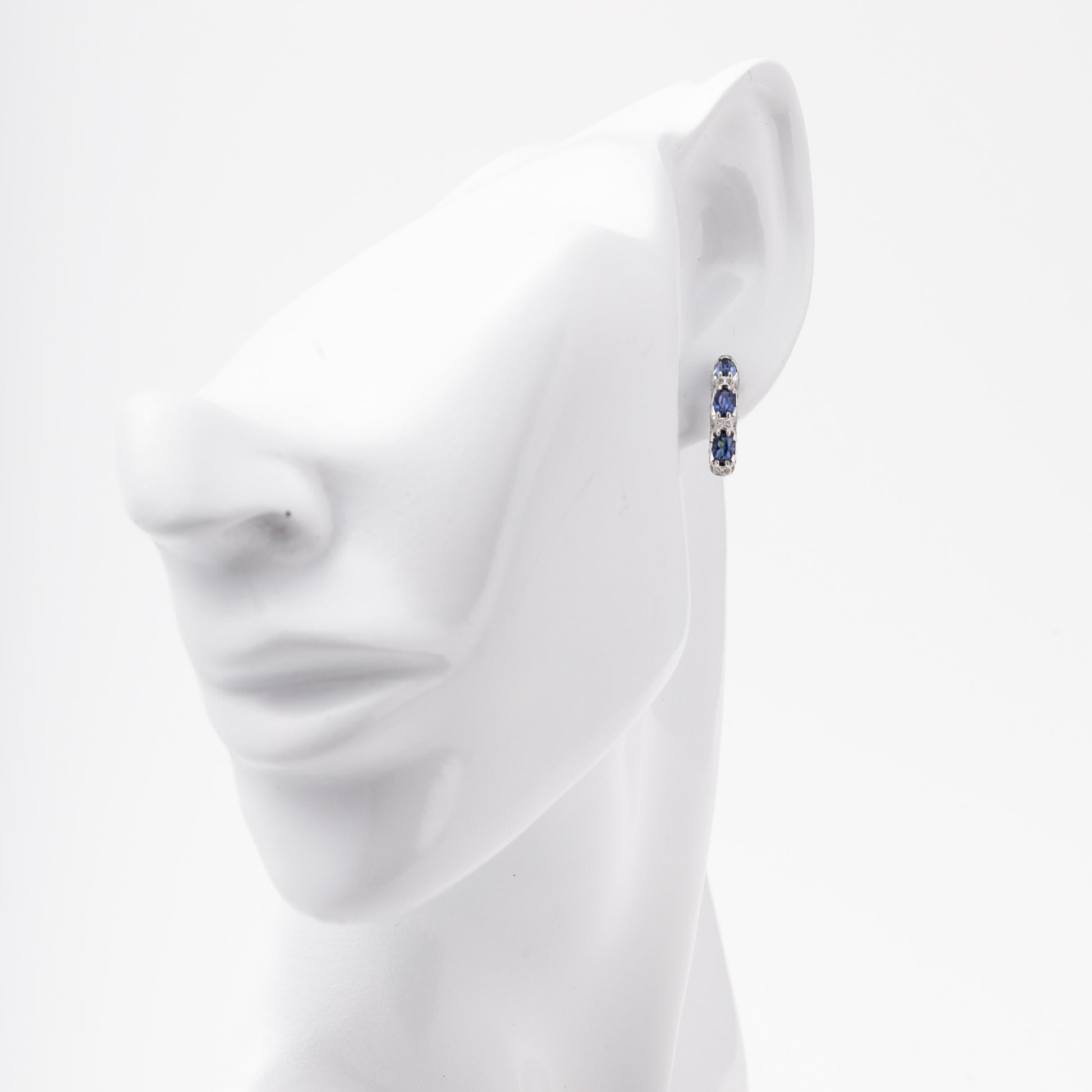 White Gold 585 14K Earrings with Sapphires and CZ — Kabluchka