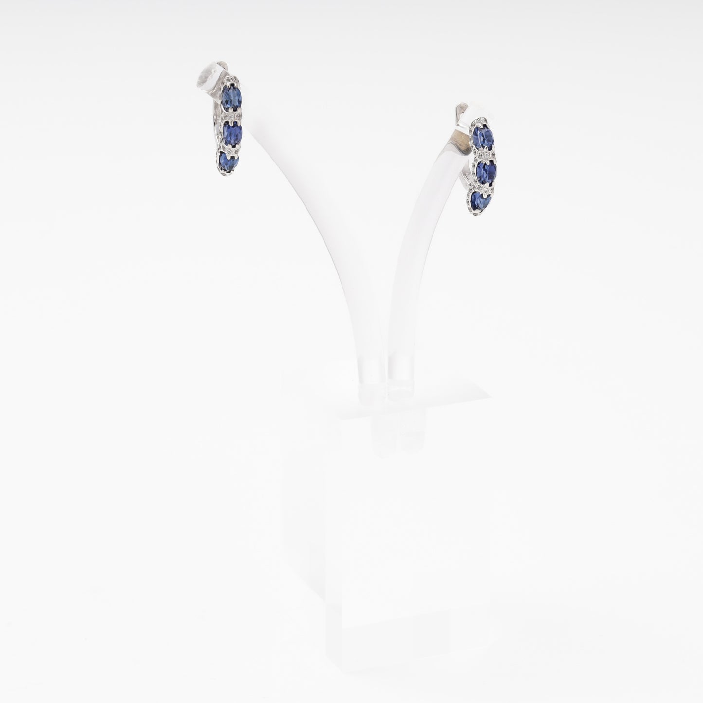 White Gold 585 14K Earrings with Sapphires and CZ — Kabluchka