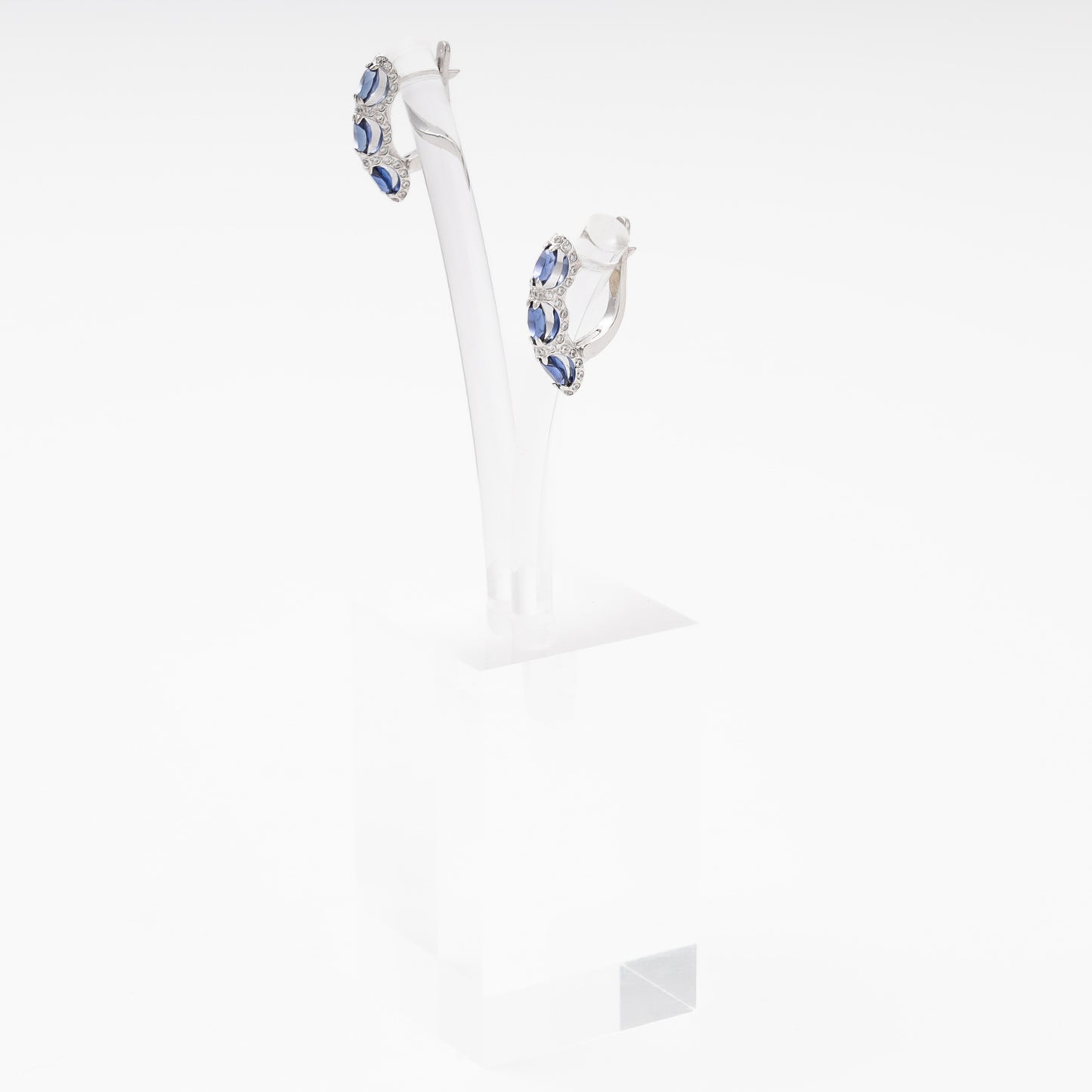 White Gold 585 14K Earrings with Sapphires and CZ — Kabluchka