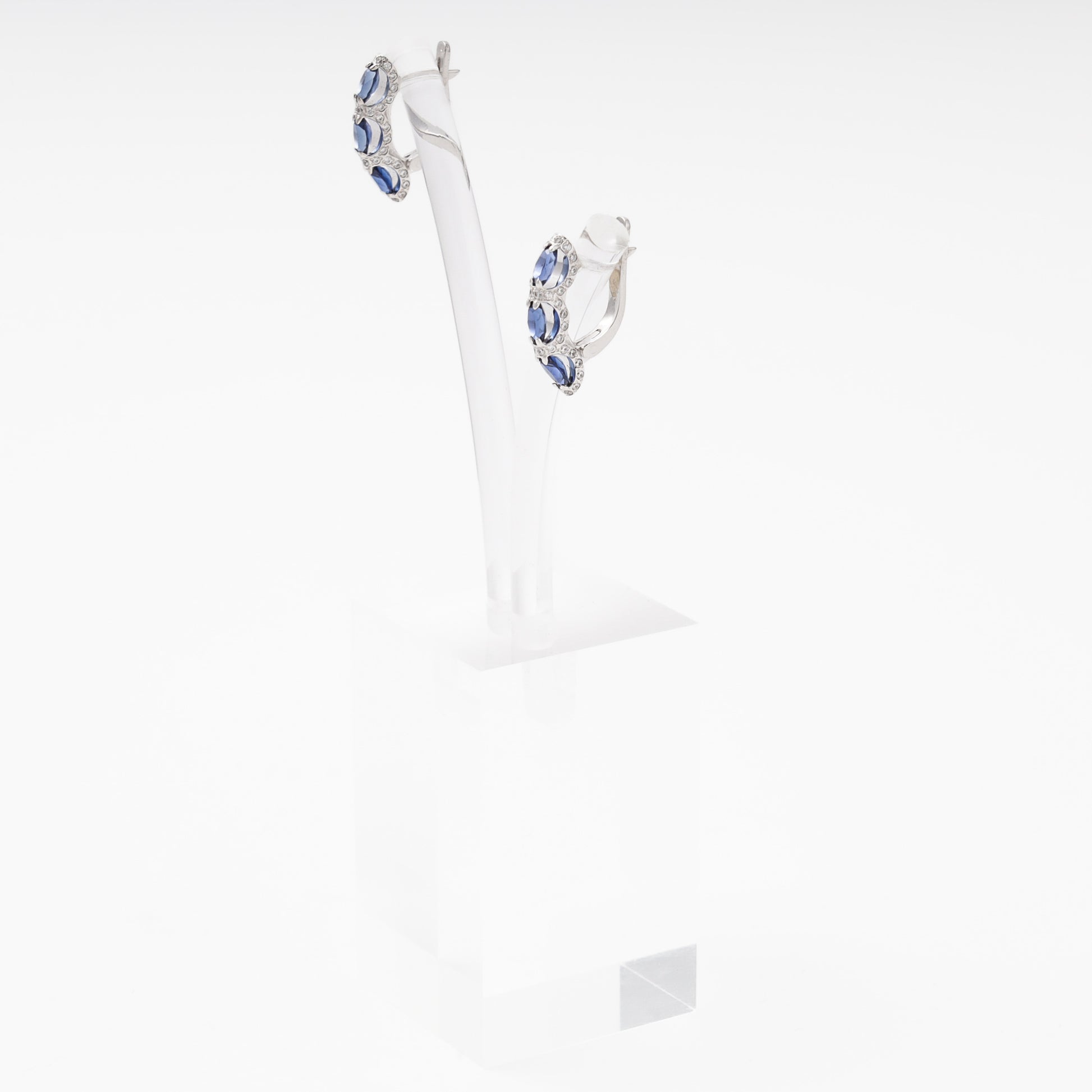 White Gold 585 14K Earrings with Sapphires and CZ — Kabluchka