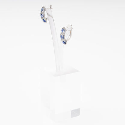 White Gold 585 14K Earrings with Sapphires and CZ — Kabluchka