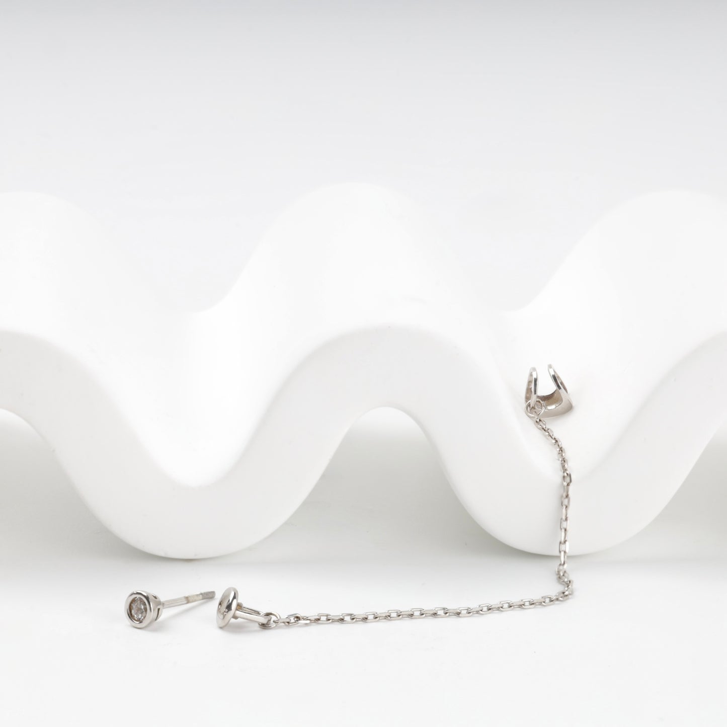 Silver 925 CZ chain ear cuff earrings pair — Kabluchka