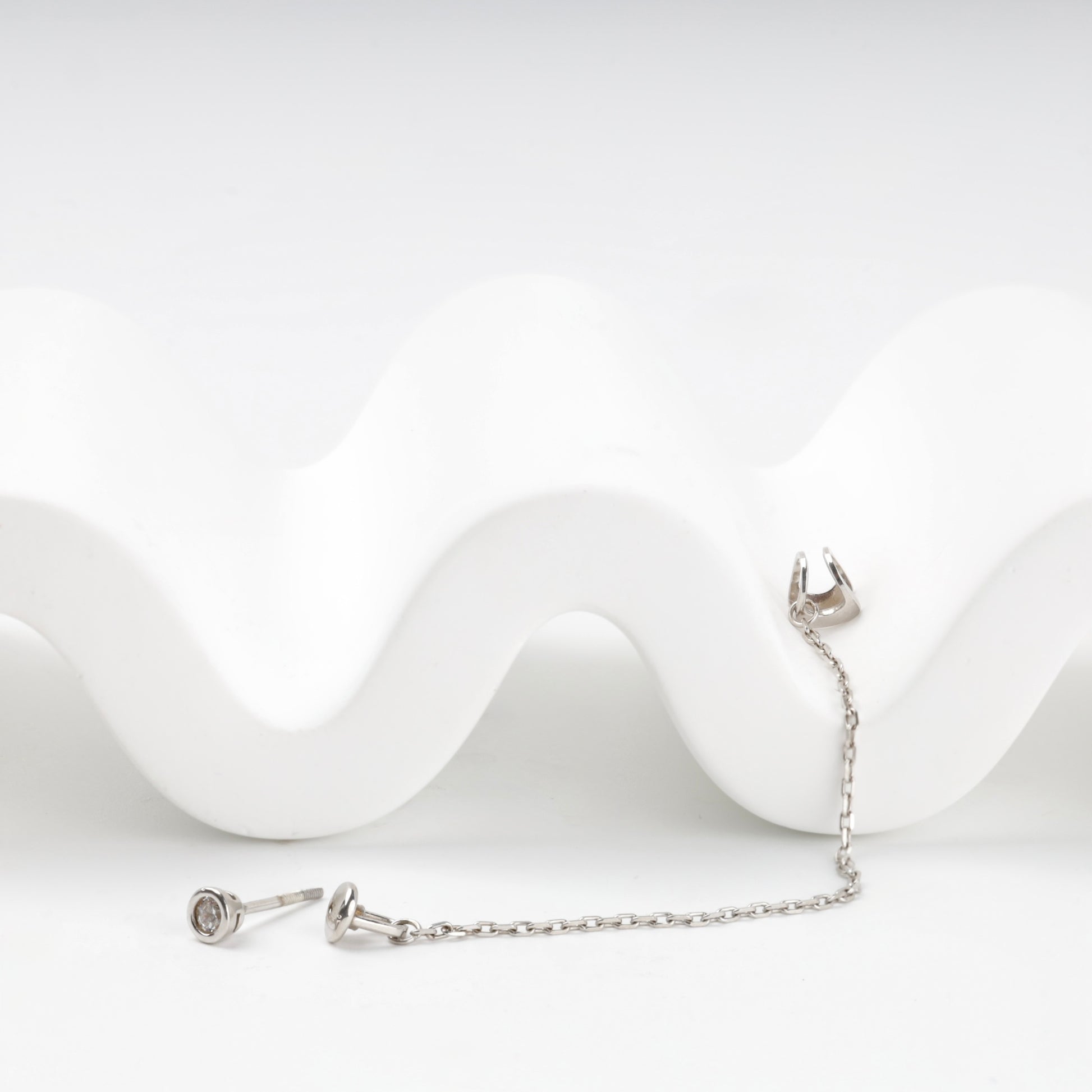 Silver 925 CZ chain ear cuff earrings pair — Kabluchka
