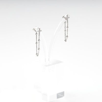 Pair of silver 925 cubic zirconia cross earrings with long beaded chains — Kabluchka