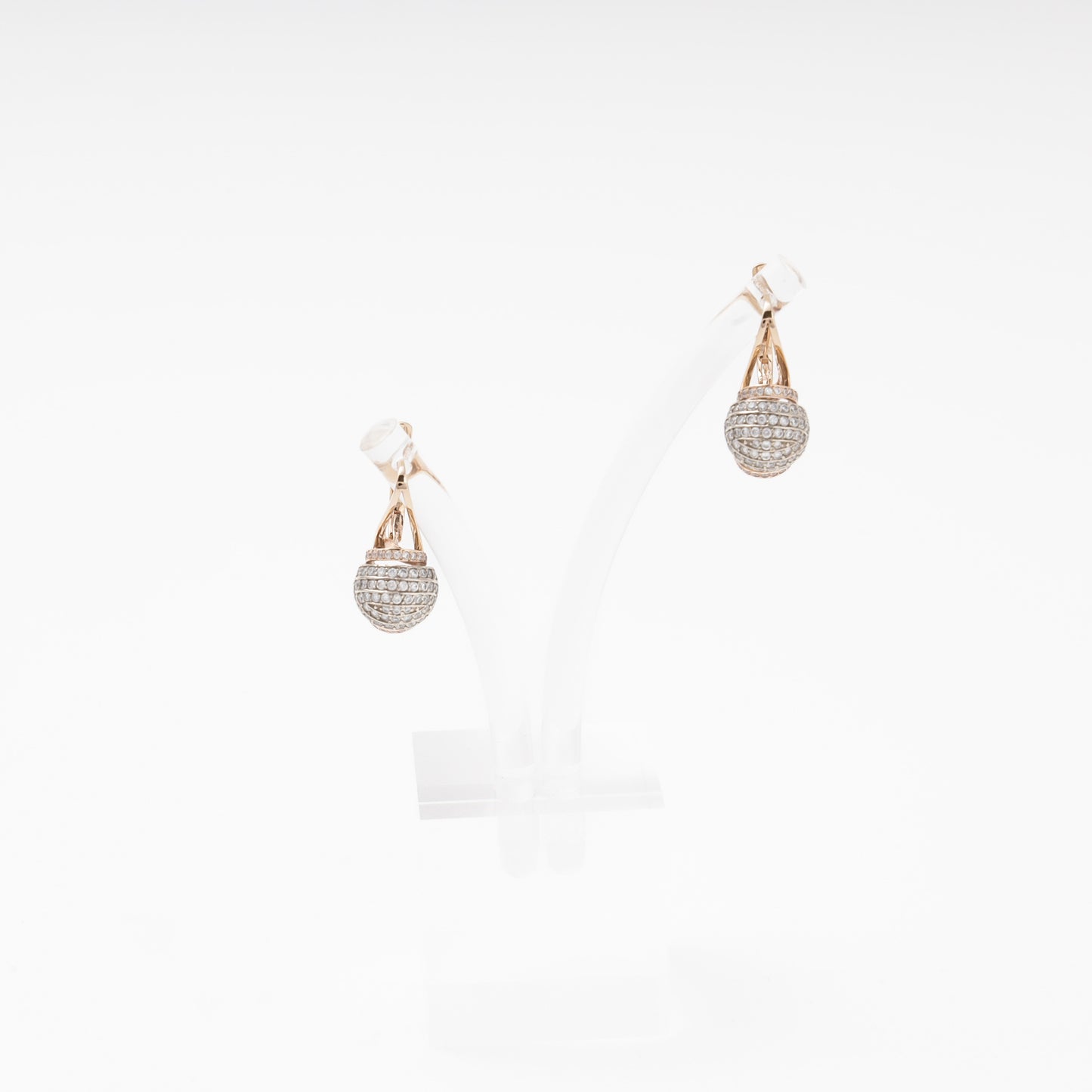 Rose Gold 585 14K Drop Earrings with CZ Ball Pendant — Kabluchka