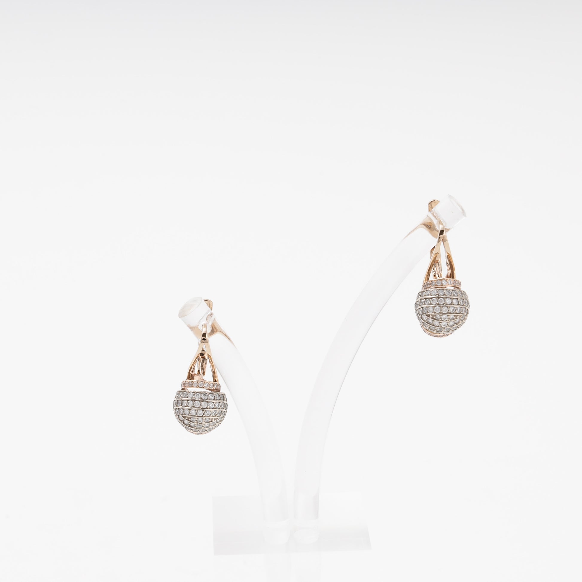 Rose Gold 585 14K Drop Earrings with CZ Ball Pendant — Kabluchka